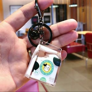 Keychain cow milk cute small moving liquid white